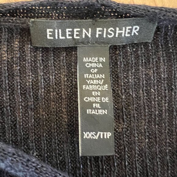 Eileen Fisher Organic Linen Delave Rib V-Neck Top Graphite Size XXS - Picture 10 of 11